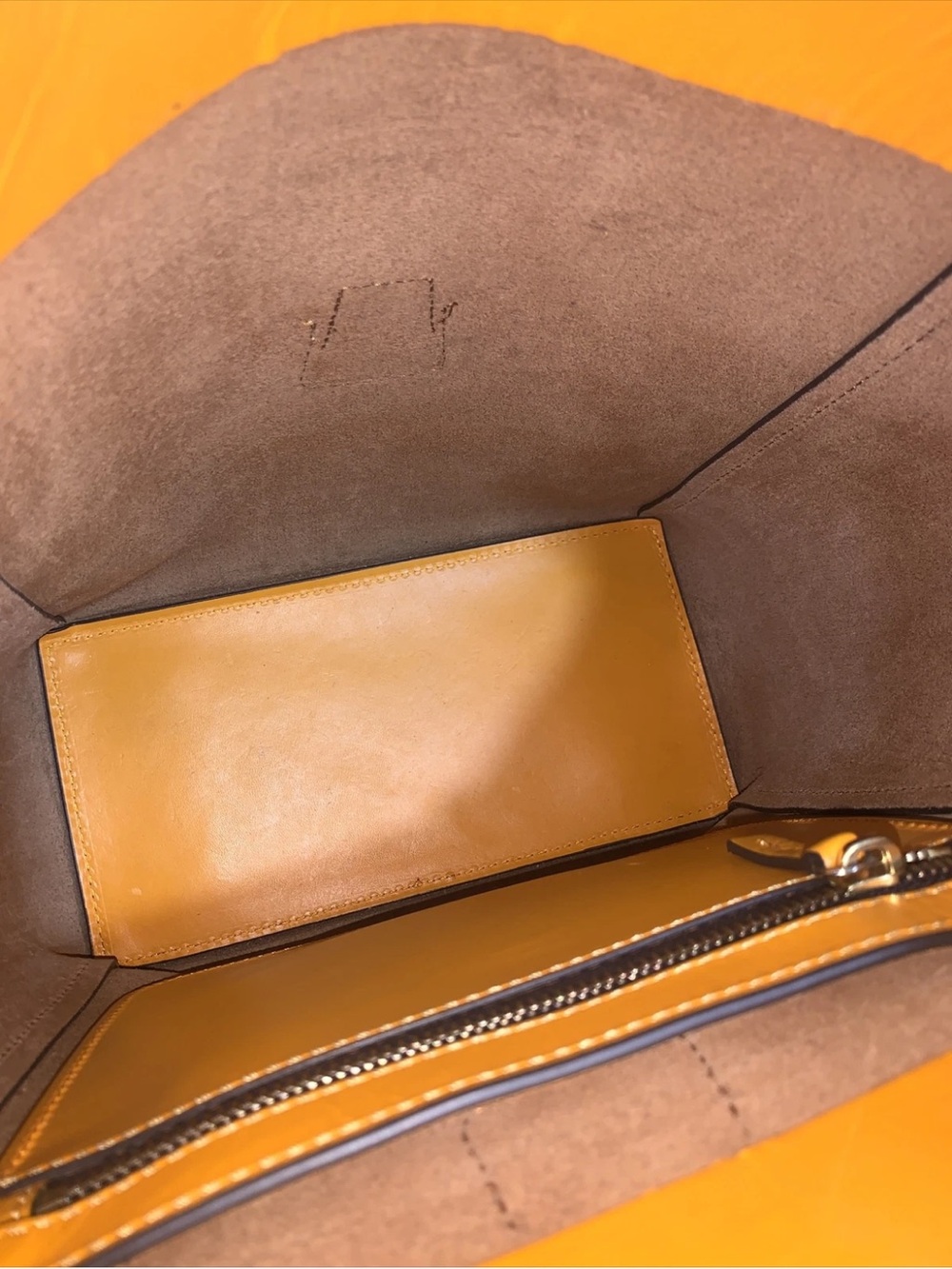Leather Bucket Shoulder Bag in Brown with Gold Accent - Picture 15 of 16